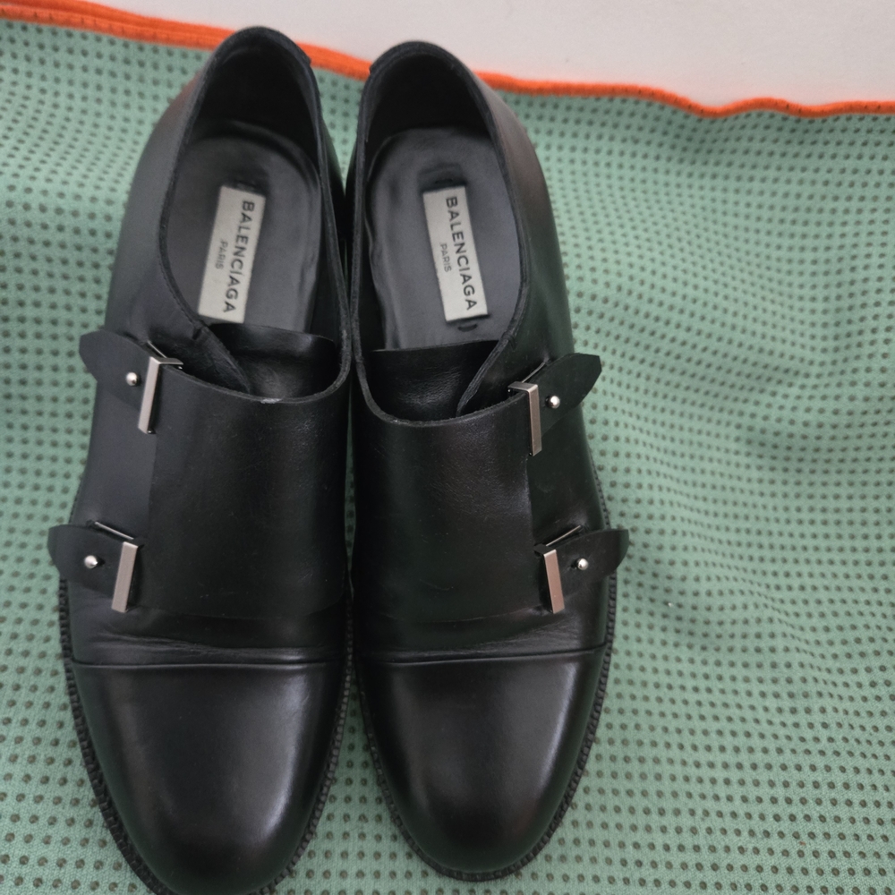 Balenciaga Men's Black Double Monk Strap Oxfords
